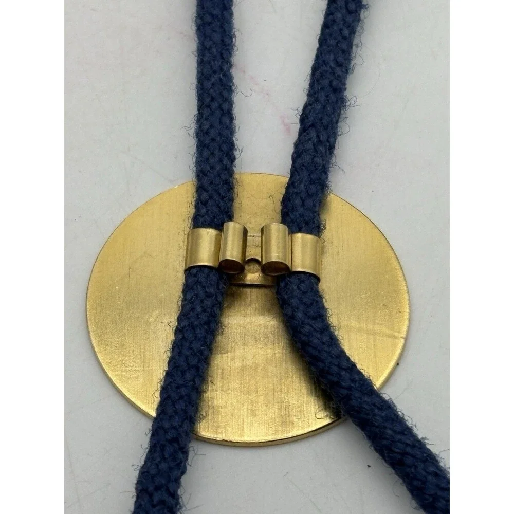 Vintage USA West Map Bolo Tie Gold Tone Blue Cord Western Cowboy Southwest